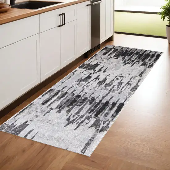 Gray and Ivory Abstract Power Loom Runner Rug Photo 1