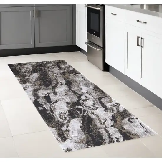 Gray and Ivory Abstract Power Loom Runner Rug Photo 1