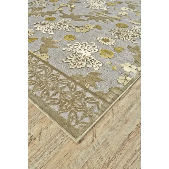 8' Ivory Brown and Gray Floral Power Loom Runner Rug Photo 4