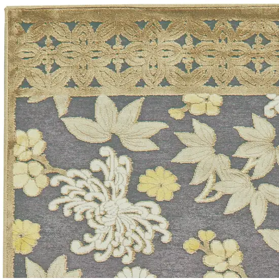 8' Ivory Brown and Gray Floral Power Loom Runner Rug Photo 5