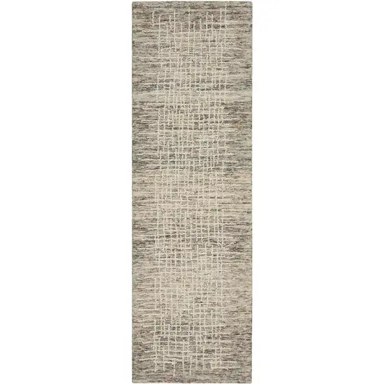 8' Ivory Brown and Gray Wool Abstract Runner Rug Photo 2