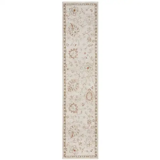 10' Ivory Floral Power Loom Distressed Runner Rug Photo 1