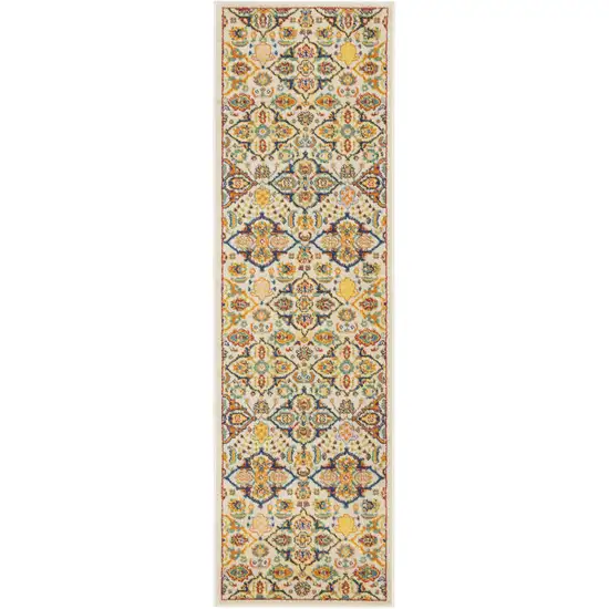 8' Ivory Floral Power Loom Runner Rug Photo 1