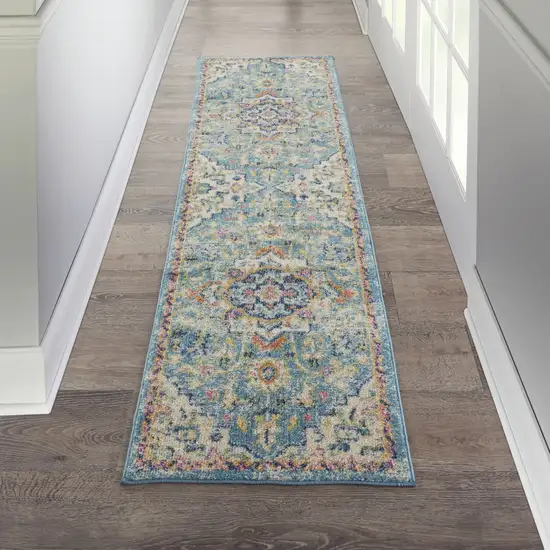 10' Ivory Floral Power Loom Runner Rug Photo 6