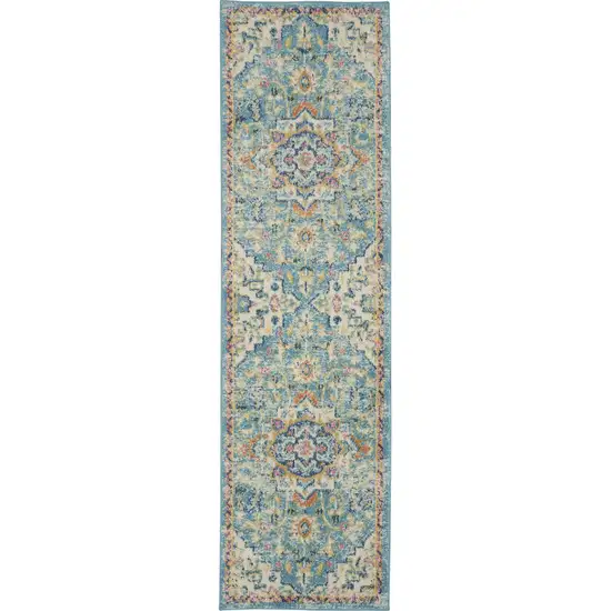 10' Ivory Floral Power Loom Runner Rug Photo 2