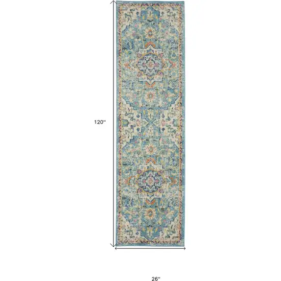 10' Ivory Floral Power Loom Runner Rug Photo 7