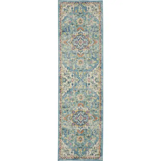 10' Ivory Floral Power Loom Runner Rug Photo 1