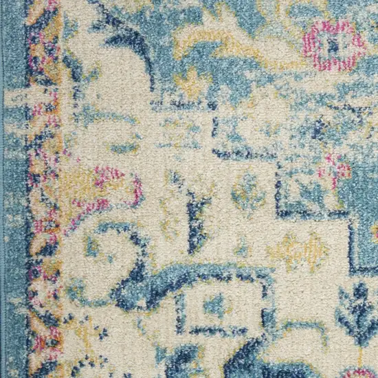 10' Ivory Floral Power Loom Runner Rug Photo 6