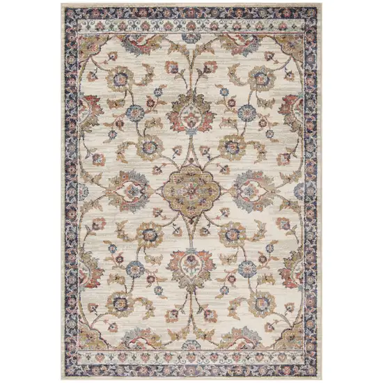 10' Ivory Floral Power Loom Runner Rug Photo 1