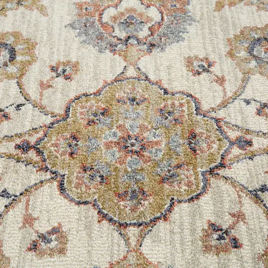 10' Ivory Floral Power Loom Runner Rug Photo 6