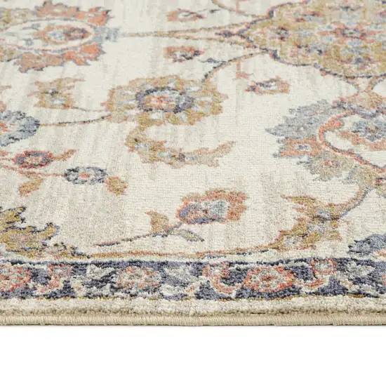 10' Ivory Floral Power Loom Runner Rug Photo 4