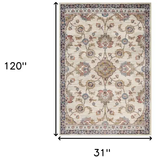 10' Ivory Floral Power Loom Runner Rug Photo 8