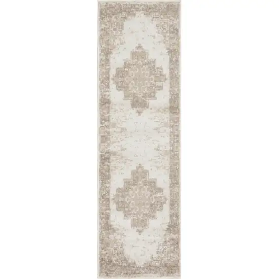 10' Ivory Floral Power Loom Runner Rug Photo 2