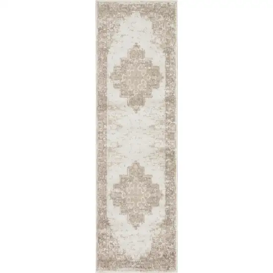 10' Ivory Floral Power Loom Runner Rug Photo 5