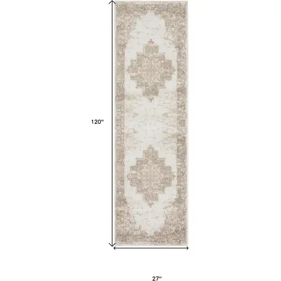 10' Ivory Floral Power Loom Runner Rug Photo 3