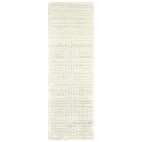 8' Ivory Geometric Hand Woven Runner Rug Photo 1