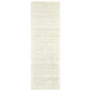 Photo of 8' Ivory Geometric Hand Woven Runner Rug