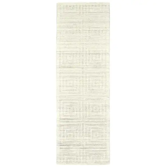 8' Ivory Geometric Hand Woven Runner Rug Photo 2