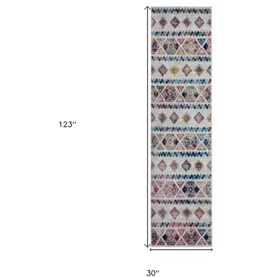 10' Ivory Geometric Power Loom Runner Rug Photo 6