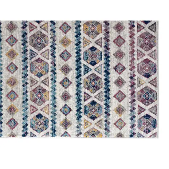 10' Ivory Geometric Power Loom Runner Rug Photo 2