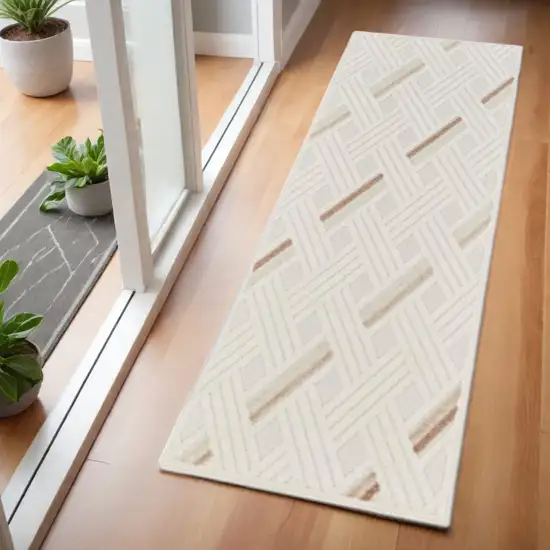 6' Ivory Geometric Runner Rug Photo 2