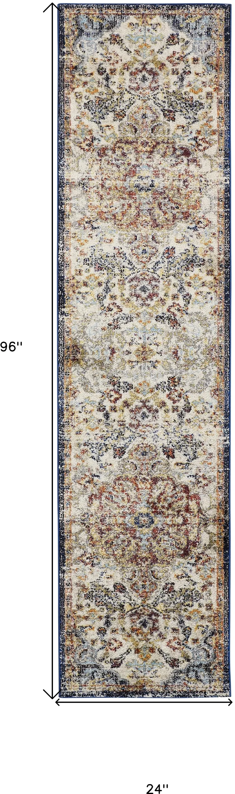 8' Ivory Gold And Blue Floral Stain Resistant Runner Rug Photo 1