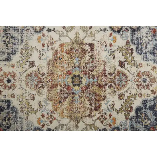 8' Ivory Gold And Blue Floral Stain Resistant Runner Rug Photo 5