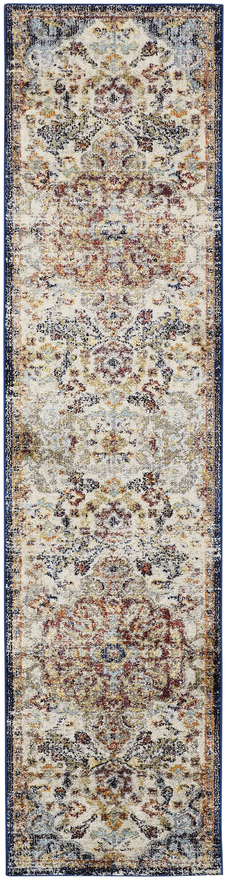 8' Ivory Gold And Blue Floral Stain Resistant Runner Rug Photo 2