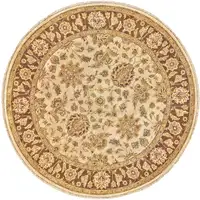 Photo of 8' Ivory Gold and Brown Wool Oriental Hand Knotted Round Rug