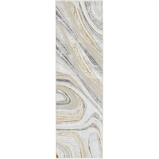 8' Ivory Gold and Gray Abstract Non Skid Runner Rug Photo 2