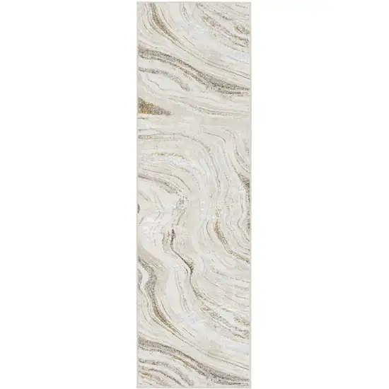 8' Ivory Gold and Gray Abstract Non Skid Runner Rug Photo 2