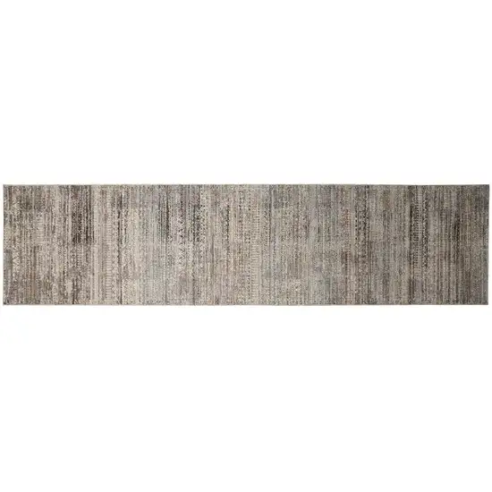 10' Ivory Gray And Black Abstract Distressed Runner Rug With Fringe Photo 1