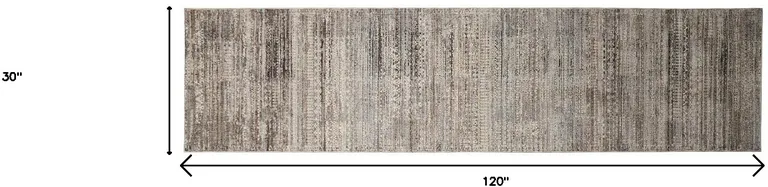 10' Ivory Gray And Black Abstract Distressed Runner Rug With Fringe Photo 4