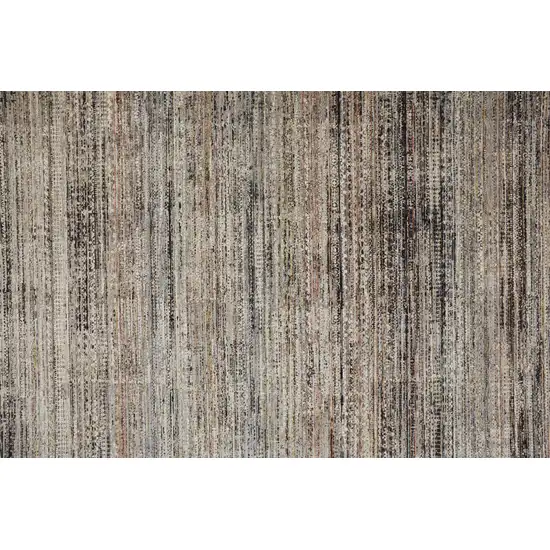 10' Ivory Gray And Black Abstract Distressed Runner Rug With Fringe Photo 3