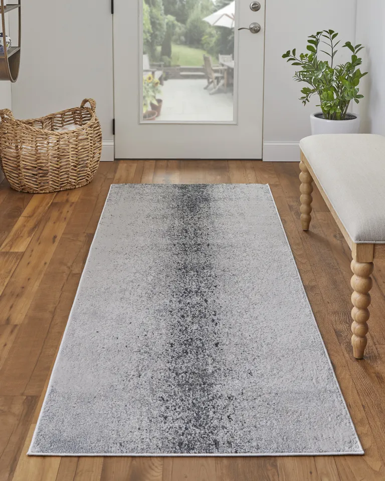 8' Ivory Gray And Black Abstract Power Loom Runner Rug Photo 4