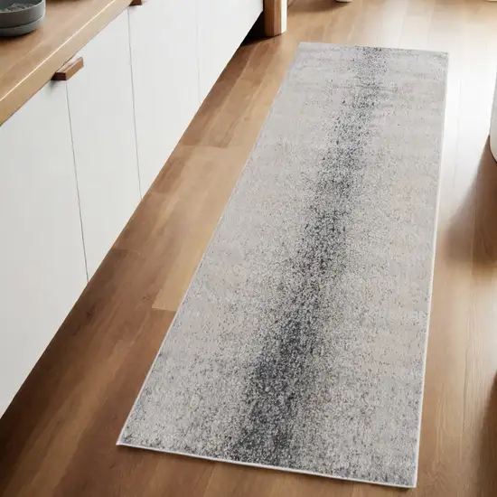 8' Gray and Ivory Abstract Power Loom Non Skid Runner Rug Photo 1