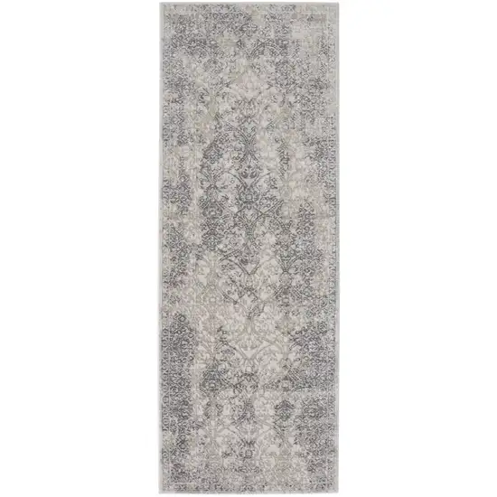 8' Ivory Gray And Black Abstract Stain Resistant Runner Rug Photo 1