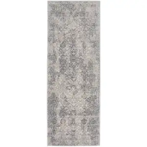 Photo of 8' Ivory Gray And Black Abstract Stain Resistant Runner Rug