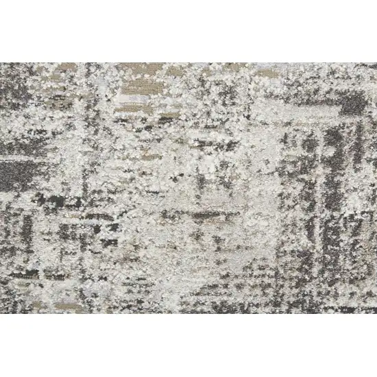 8' Ivory Gray And Brown Abstract Power Loom Distressed Stain Resistant Runner Rug Photo 5