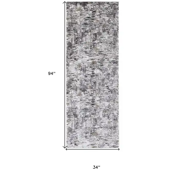 8' Ivory Gray And Brown Abstract Power Loom Distressed Stain Resistant Runner Rug Photo 7