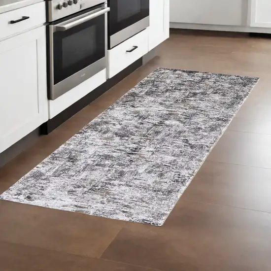 Gray and Ivory Abstract Power Loom Distressed Runner Rug Photo 1