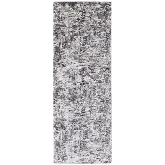 8' Ivory Gray And Brown Abstract Power Loom Distressed Stain Resistant Runner Rug Photo 1