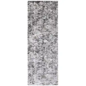 Photo of 8' Ivory Gray And Brown Abstract Power Loom Distressed Stain Resistant Runner Rug