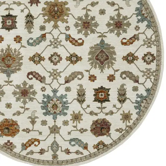 8' Ivory Gray And Light Blue Oriental Round Rug Photo 6