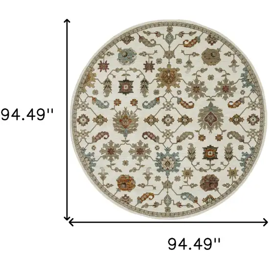 8' Ivory Gray And Light Blue Oriental Round Rug Photo 3