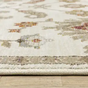 Photo of 8' Ivory Gray And Orange Oriental Runner Rug