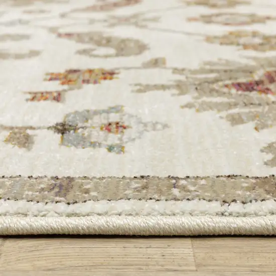 8' Ivory Gray And Orange Oriental Runner Rug Photo 5