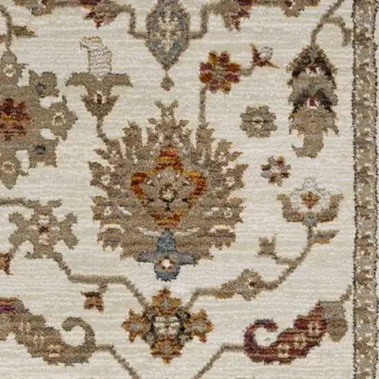 8' Ivory Gray And Orange Oriental Runner Rug Photo 7