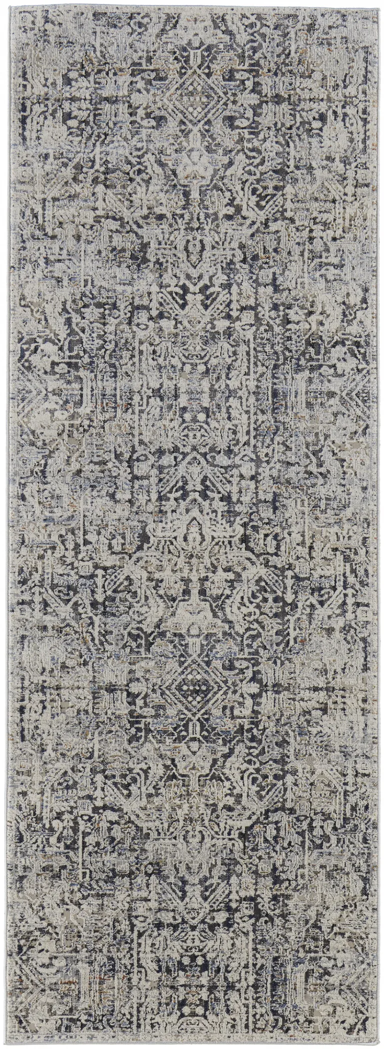 10' Ivory Gray And Taupe Abstract Power Loom Distressed Runner Rug With Fringe Photo 1