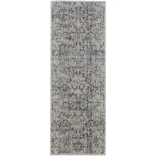 10' Ivory Gray And Taupe Abstract Power Loom Distressed Runner Rug With Fringe Photo 1